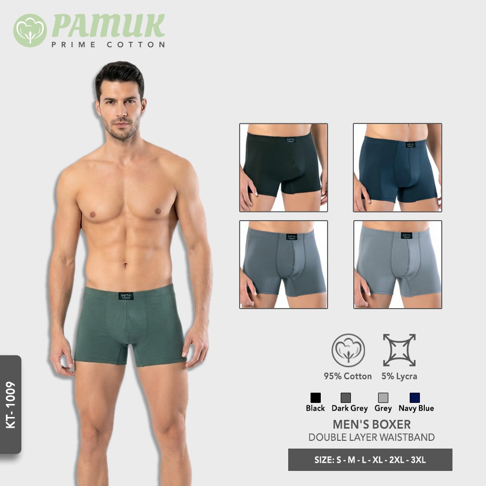 MEN'S BOXER - COMBED COTTON AND LYCRA - DOUBLE LAYER WAISTBAND (KT 1009)