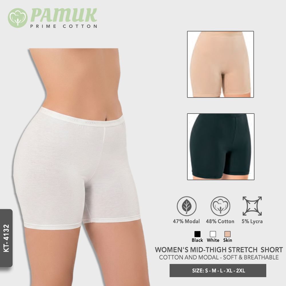 WOMEN'S MID-THIGH STRETCH  SHORT - COTTON AND MODAL - SOFT & BREATHABLE (KT-4132)