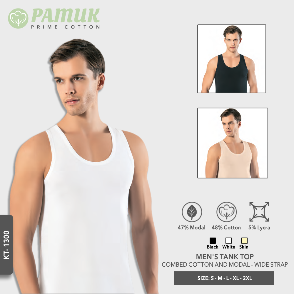 MEN'S TANK TOP - COMBED COTTON AND MODAL - WIDE STRAP (KT-1300)